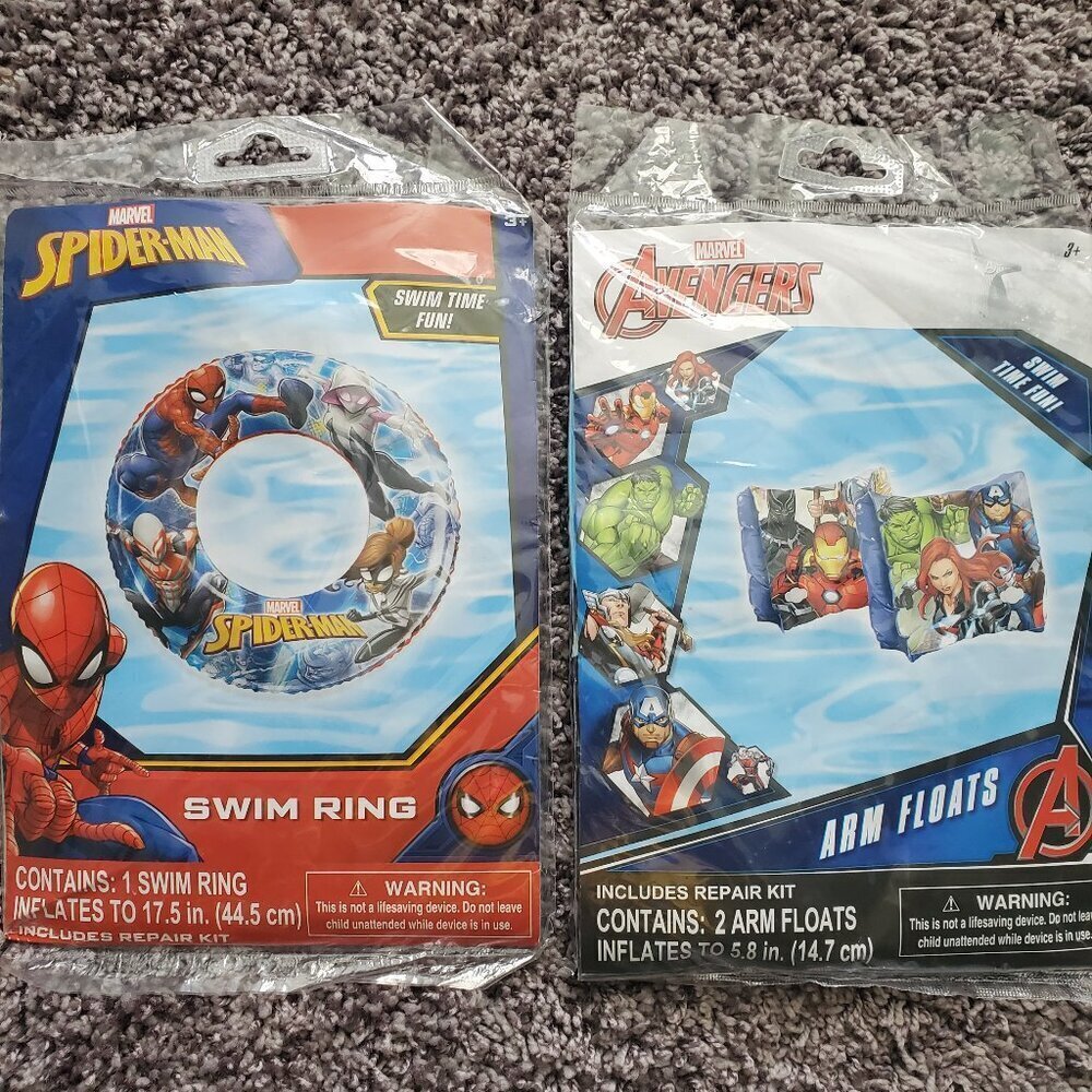 MARVEL SPIDERMAN AVENGER SWIM RING FLOAT KIDS BOY WATER POOL ARM FLOATS Ages 3+
